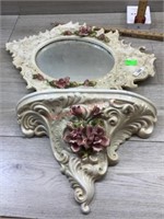 2 PC CERAMIC WALL MIRROR AND SHELF 2 PC CERAMIC WA