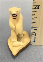 Approx. 2" tall ivory carving of a polar bear stan