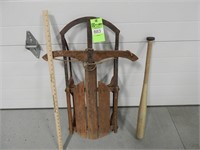 Antique runner sled and a baseball bat40251