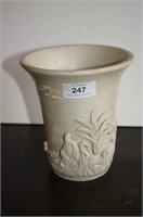 Biscuit beaker shaped vase, decorated with relief