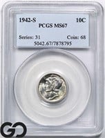 1942-S Mercury Dime, PCGS MS67 Price Guide: $125