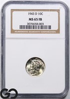 1943-D Mercury Dime, NGC MS65 FB Price Guide: $62