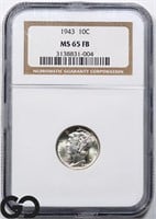 1943 Mercury Dime, NGC MS65 FB Price Guide: $62