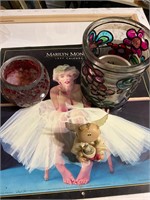 Marilyn Monroe calendar and painted glass candle