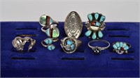 Eight Indian Silver Assorted Rings