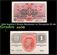 1919 Austria 1 Krone Banknote w/ Overprint P# 49 G