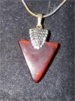 Red glass triangle pendant with faux diamond and