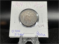 1864 1/5 silver Sol  (Peru)