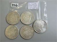 5  Silver  Canadian Fifty Cents Coins