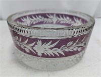Cut Glass Bowl w/ Etched Floral Design