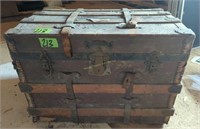 Antique Flat Top Trunk With Damage To Bottom,