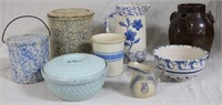 LOT 8 POTTERY PIECES TO INCLUDE SPONGEWARE,