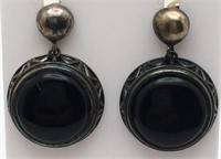 Sterling Silver Earrings W Black Stone