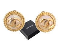 Chanel Logo Faux Pearl Clip On Earrings