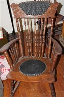 Antique Pattern Back Lions Head Rocking Chair