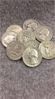 10 Silver Wshington Quarters- Various Dates