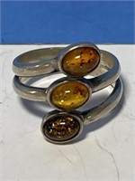 Amber & Sterling ( tested ) Ring Size 9