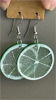 Lime slices earrings, translucent approx 2 inches