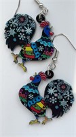 Colorful chicken earrings 2 inches long. New