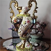 Vintage Ornate Italian Floral Gilt Ceramic Vase