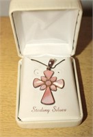 Pink Stone Cross Necklace ( Sterling Silver)