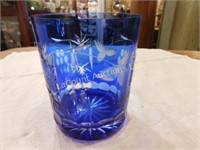 Bohemian cut crystal blue glass, 4"