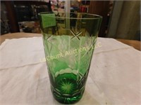 Bohemian cut crystal green glass, 5.5"