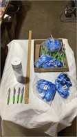 Water bottle, lanyards, pens