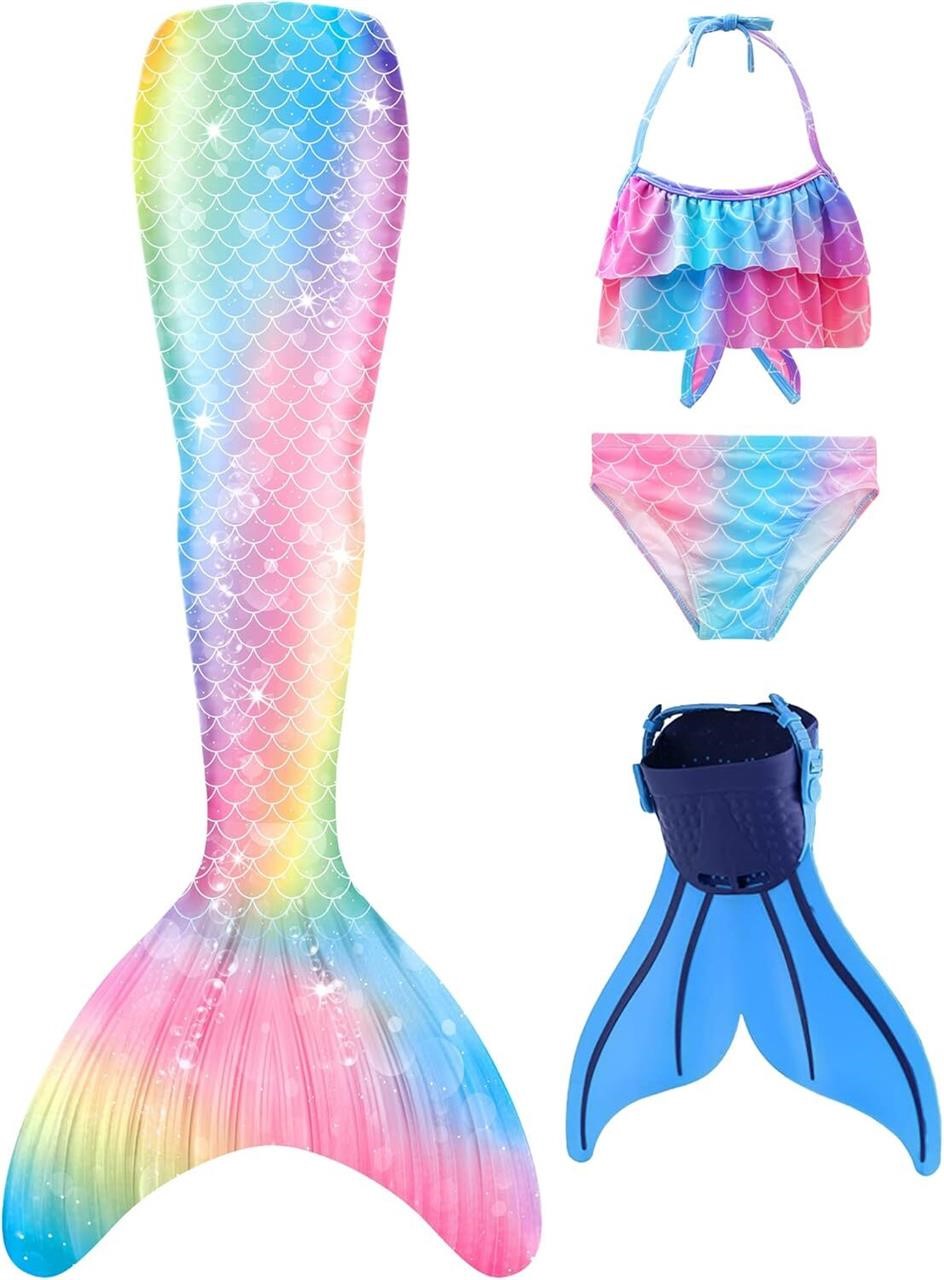 3-4T DNFUN Girls Mermaid Suit w/ Monofin Blue