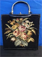 Vintage Hand Satchel with Needlepoint Roses
