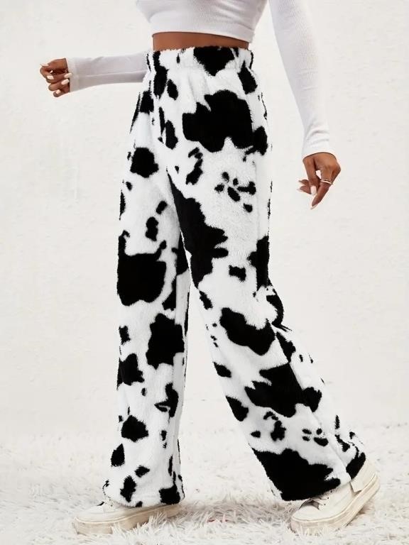 Cow Print Fuzzy High Waist Pants XL