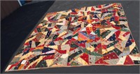KNOTTED CRAZY QUILT W. CROWS FEET STITCHING