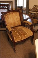 Maple Carved & Upholstered Arm Chair