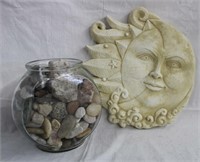 11.5" Wall plaque and 7"H fish bowl of rocks