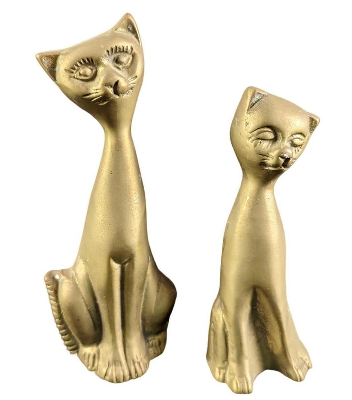 JB Two Vintage 1970s Brass Stylized Cat Figurines