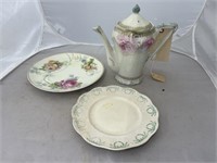 3 pc, RS Prussia Coffee Pot and 2 China Plates