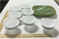 7 Corelle teacups w/ 1 ceramic pottery piece-chip