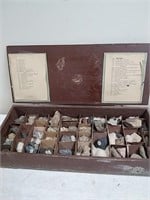 Large group of agates in vintage box
