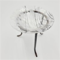 Hand Blown Fleck Bowl on Wrought Iron Stand