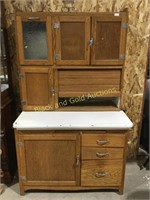 Vintage Oak & Enamel 2-Piece Hoosier Cabinet