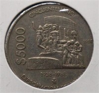 1988 Mexico 5000 Pesos