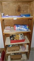 wooden shelf with garage items