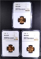 1938, 41, 42 LINCOLN CENTS NGC MS-66 RD