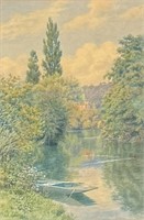 Alfred Robert Quinton 'River Scene' Watercolor