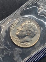 Uncirculated 1987-D Roosevelt Dime In Mint Cello