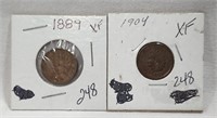 1889 Cent XF; 1904 Cent XF
