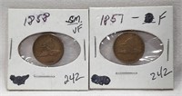 1857, ’58 S.L. Cents F-VF
