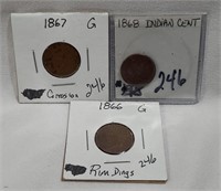 1866 Cent G (Rim Dings); 1867-G Cent (Corrosion);