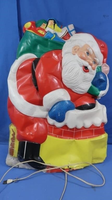 Vintage Flat Back Blow Mold Santa 28x20" (cracked