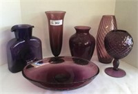 6 pcs. Amethyst Glass Vases & Bowl